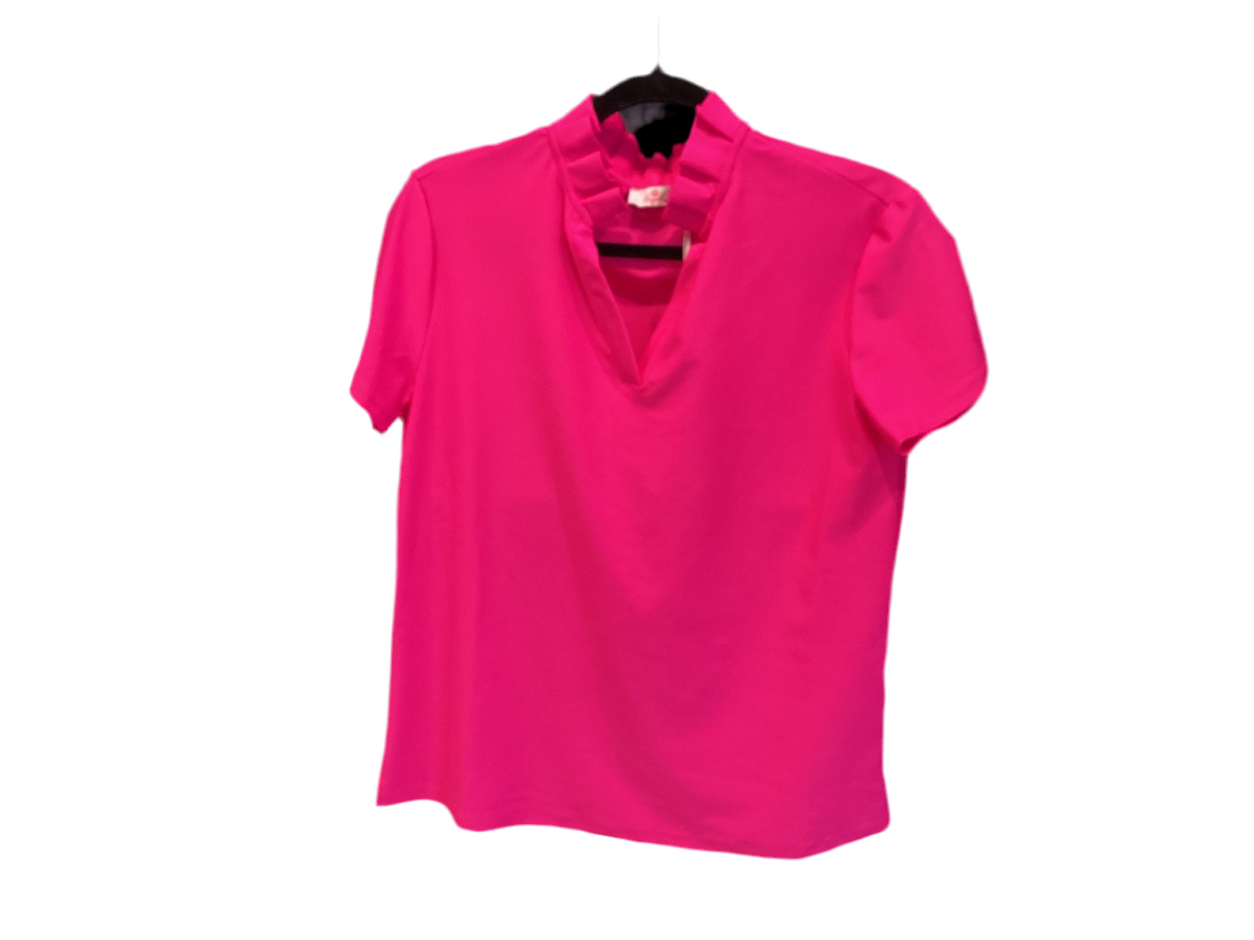 Aryeh hot pink short sleeve ruffle neck sport shirt