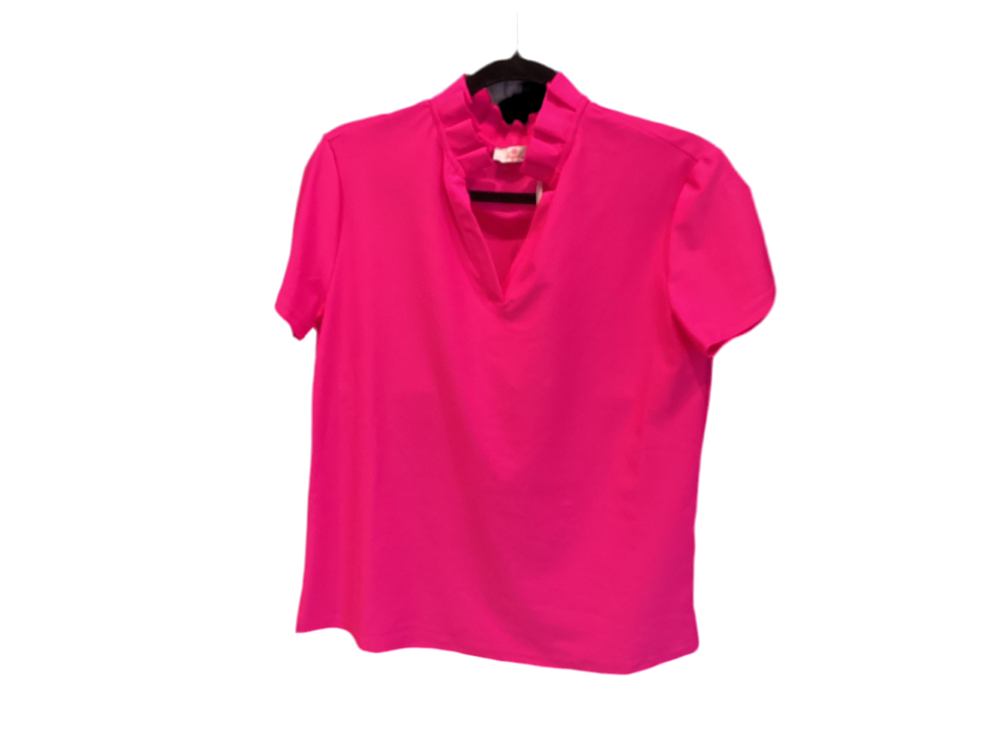 Aryeh hot pink short sleeve ruffle neck sport shirt