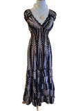 Paani Lov black taupe gold smocked cap sleeve v neck maxi