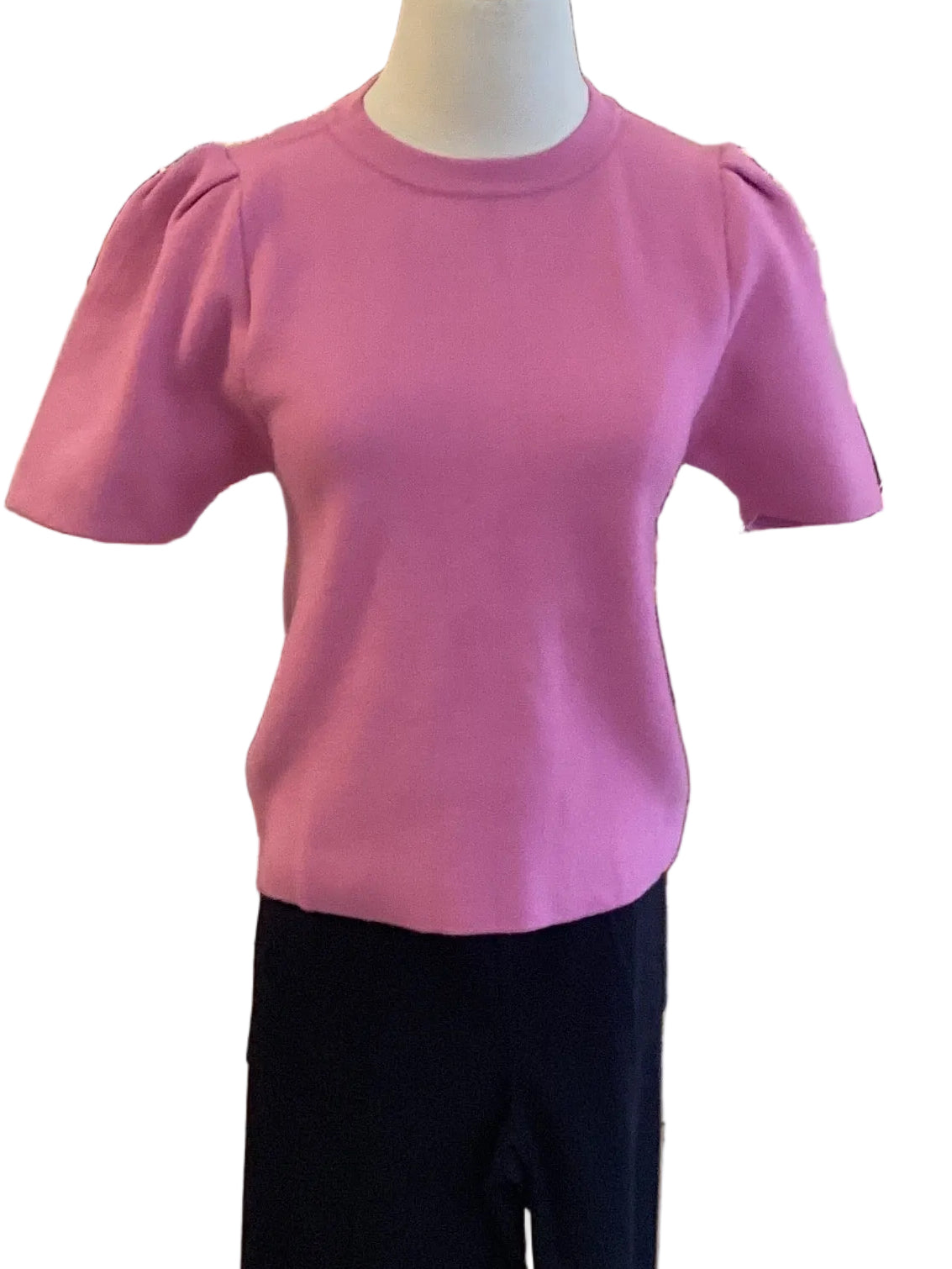 Pink puff short sleeve crew neck sweater