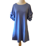 Lior cornflower blue dress with pearl puf sleeves and side pockets