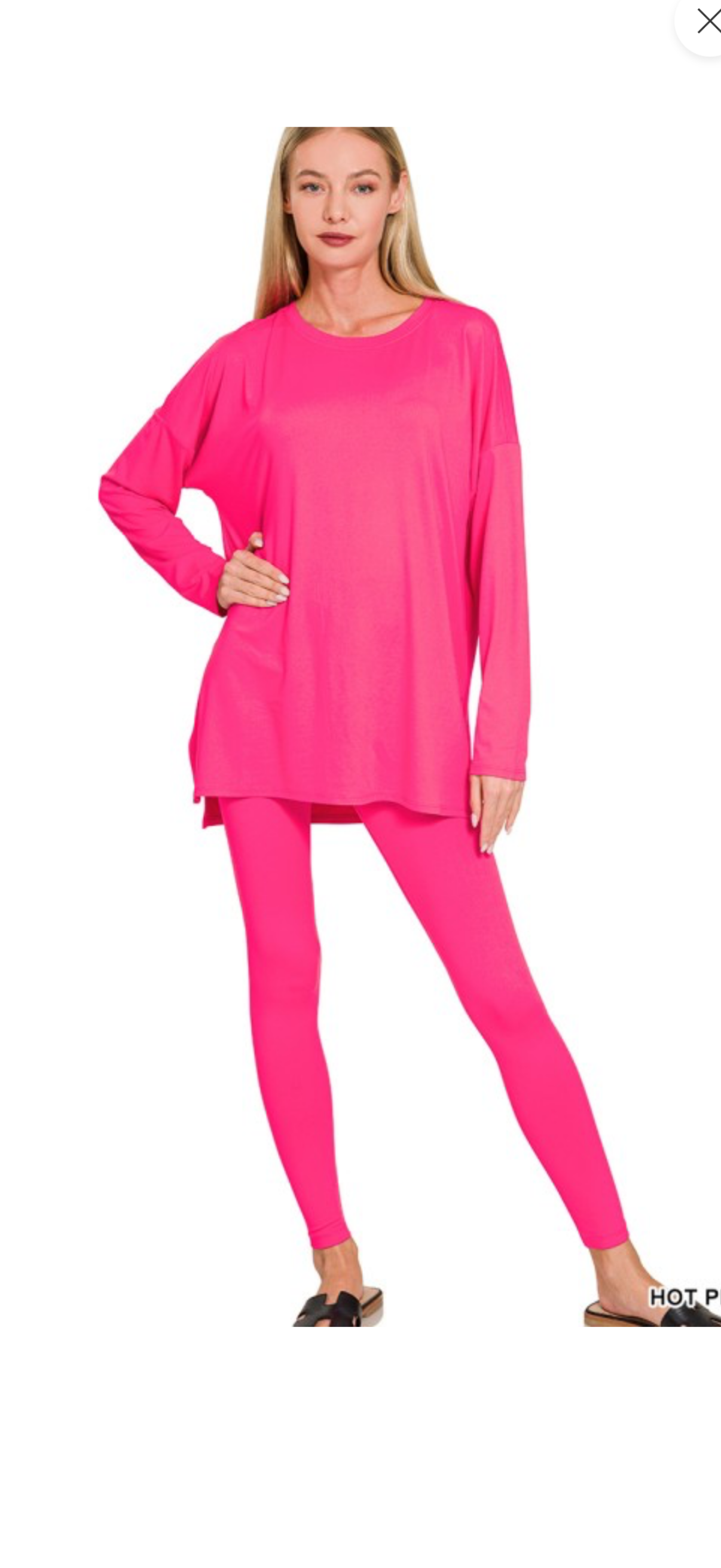 Zenana Hot Pink Long Sleeve Round Neck Lounge Set