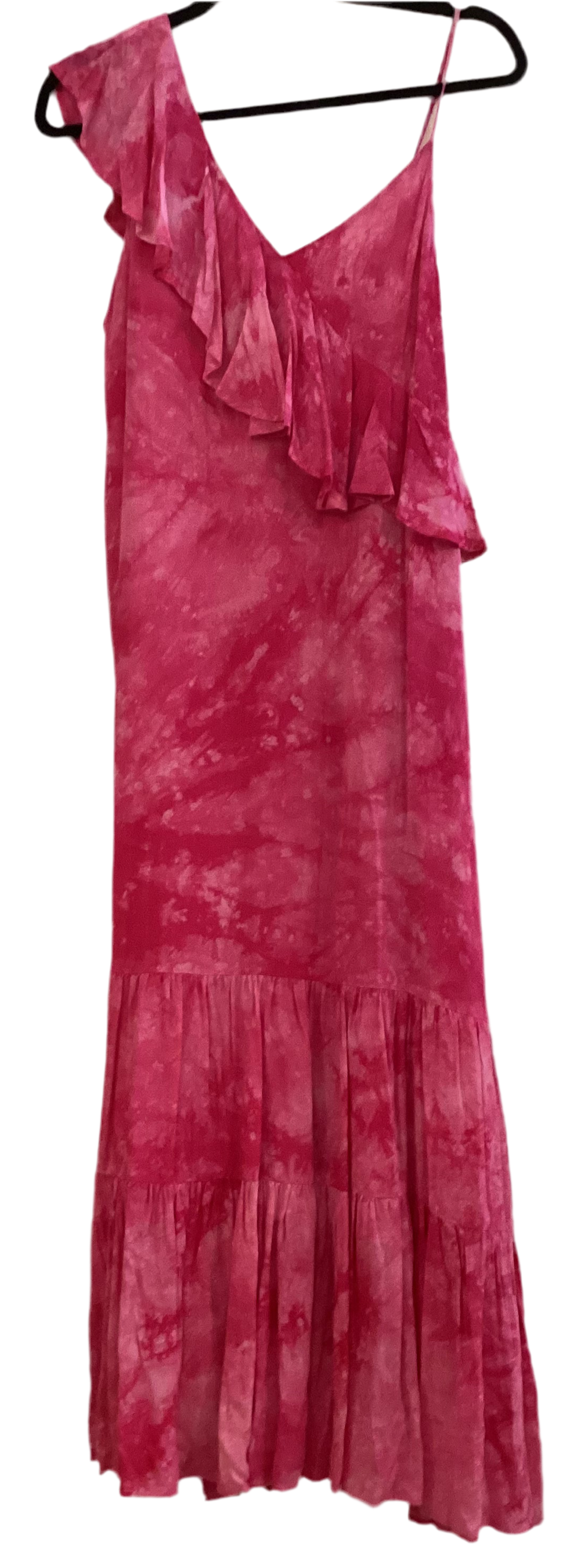 Pink tie-dye, one shoulder ruffle maxi
