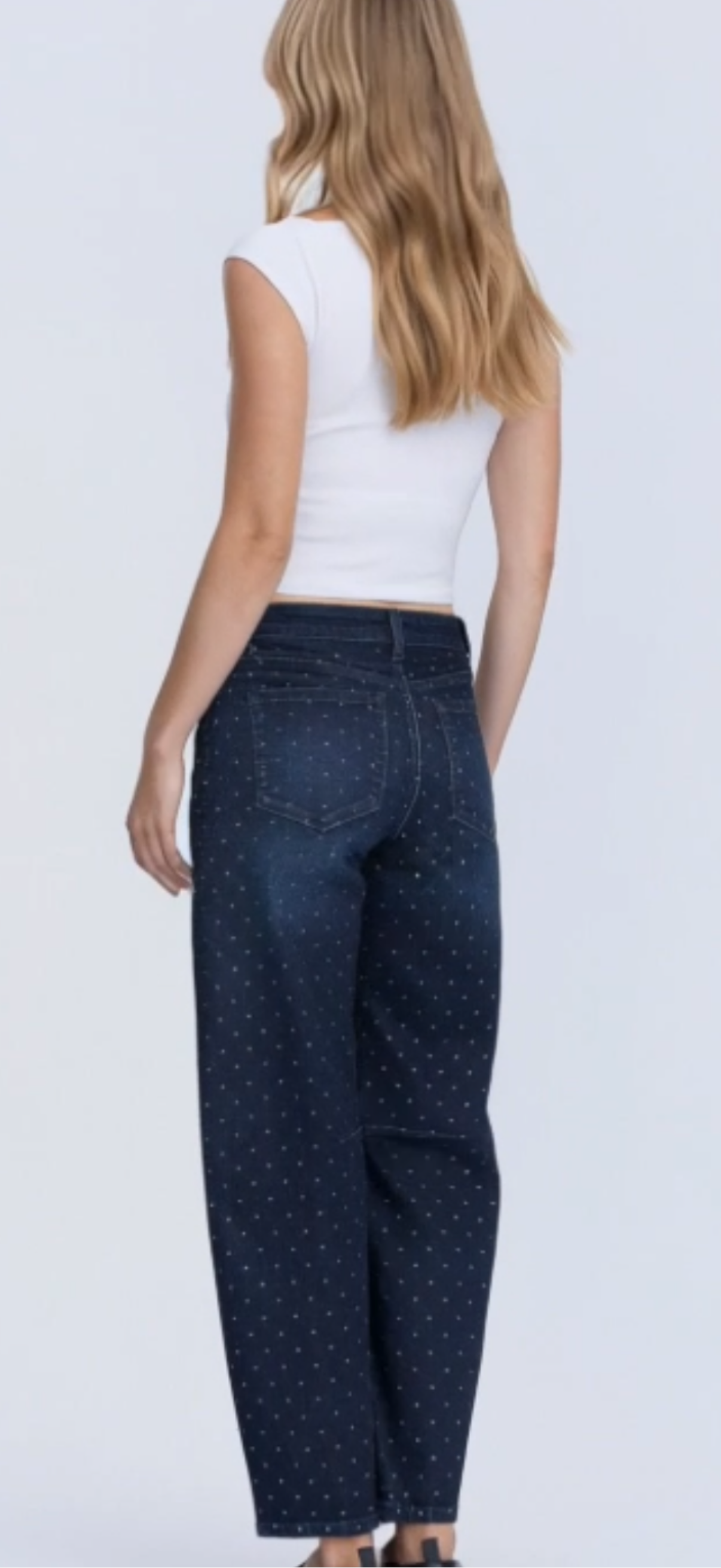 Lovervet high rise barrel leg rhinestone jeans