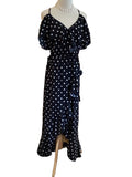Indulge Black & White Polka Dot V-Neck Ruffle Wrap Dress