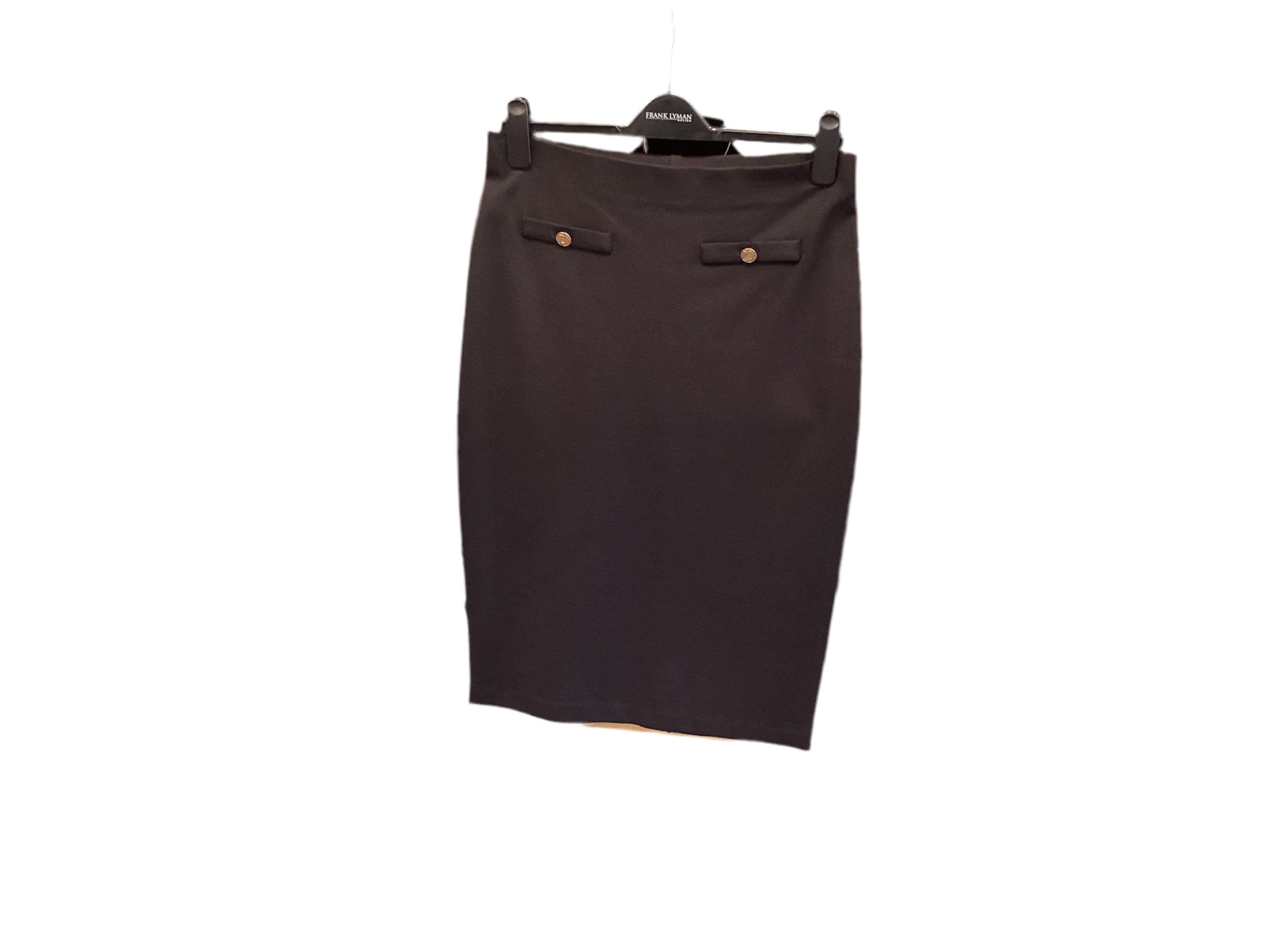 Straight black skirt with gold button accents