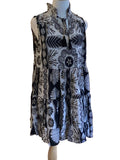 Paani Lov black taupe gold seashell print ruffle neck sleeveless tiered skirt dress
