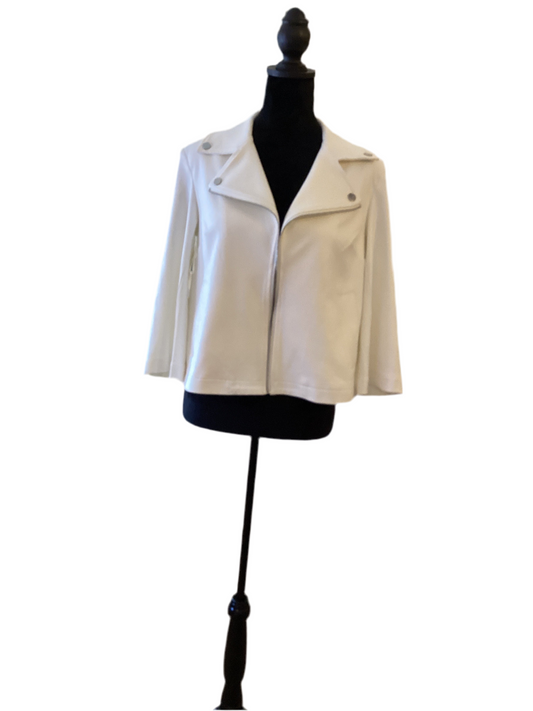 Joseph Ribkoff white jacket with faux zipper, hook closure