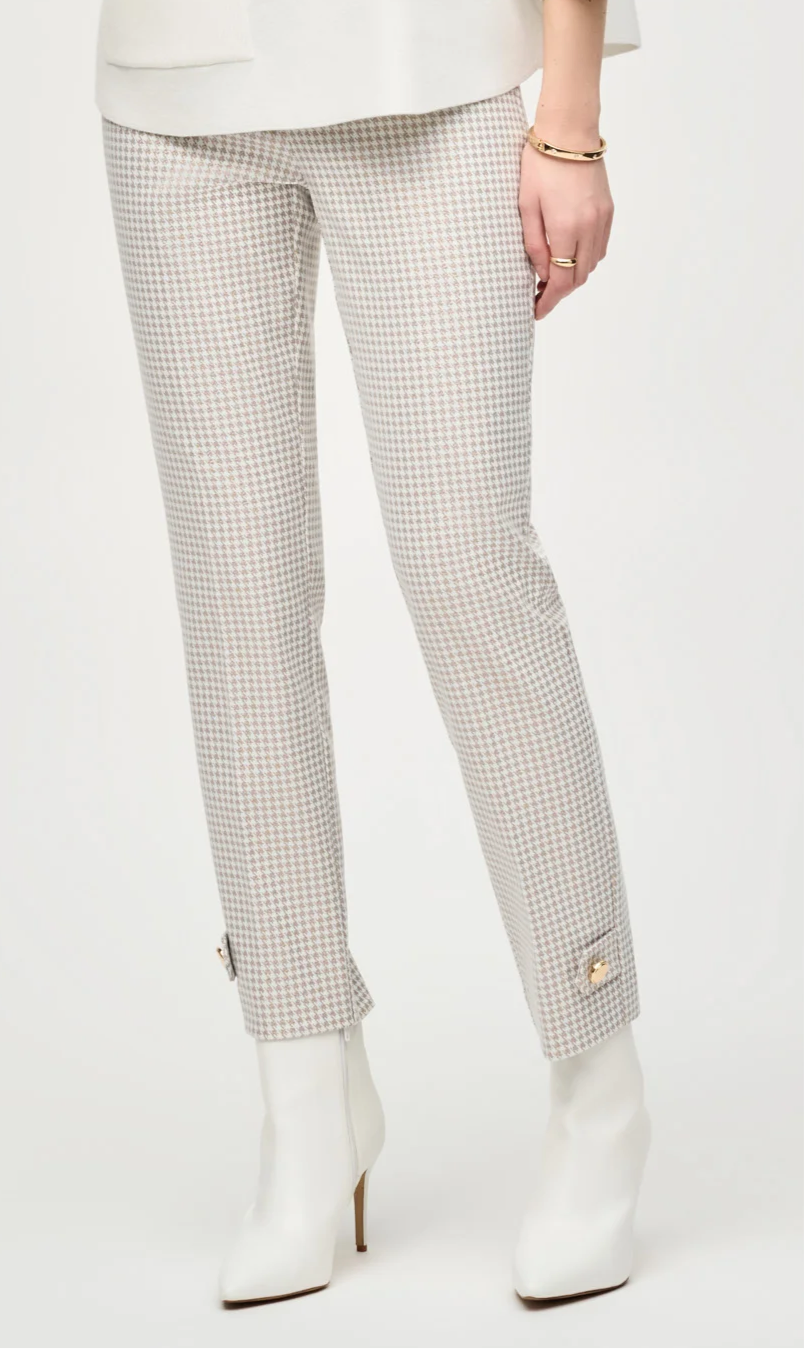 Joseph Ribkoff Houndstooth Jacquard Slim Fit Pants - Beige/Off-White