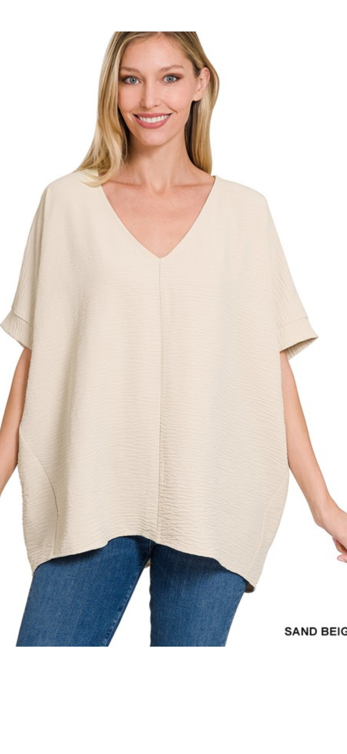 Zenana sand beige v neck short sleeve tunic