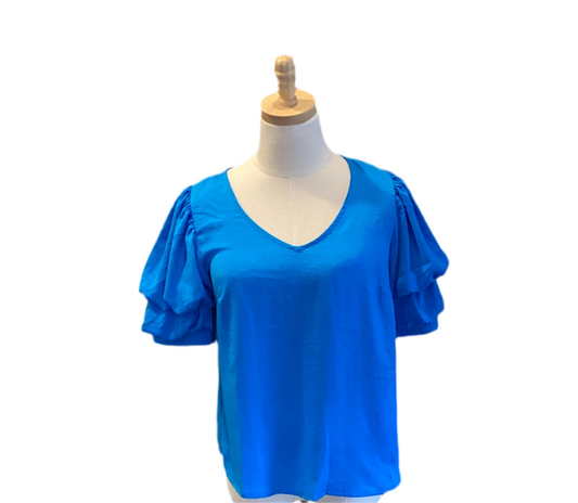Mine blue v neck puff sleeve