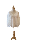 Vine & Love white balloon sleeve v neck lace blouse