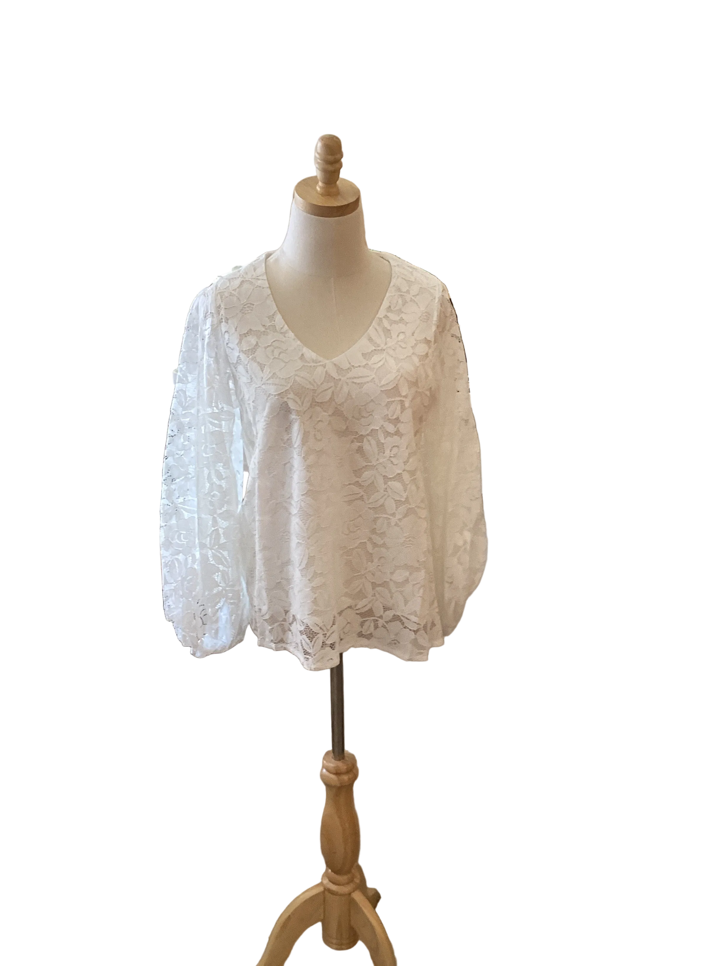 Vine & Love white balloon sleeve v neck lace blouse