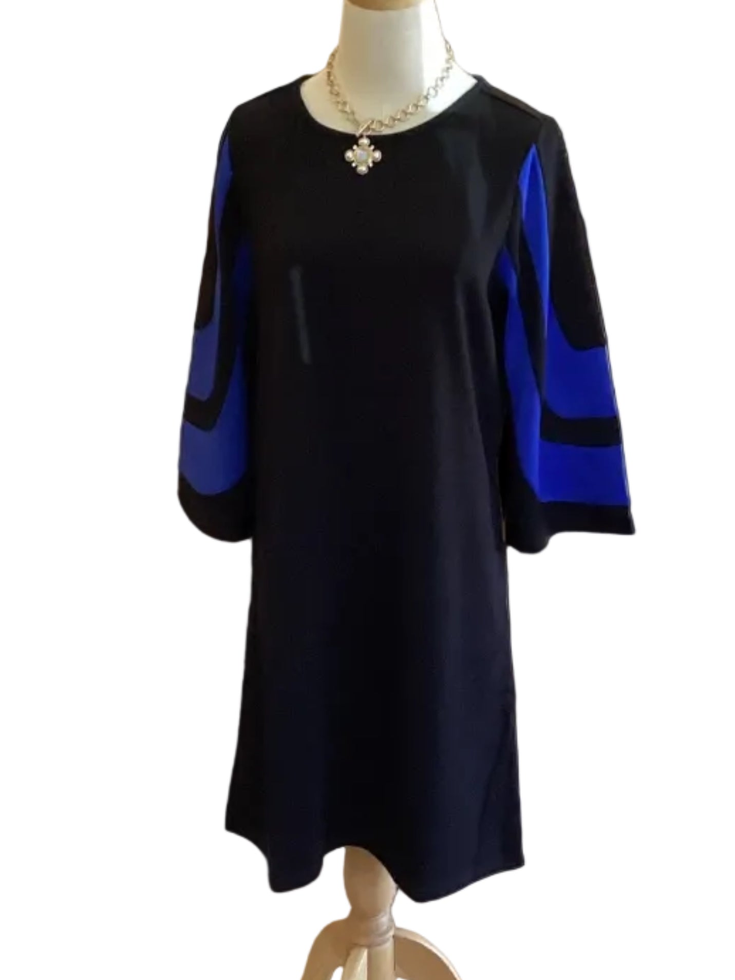 Lior black dress with black/blue stripe long sleeve