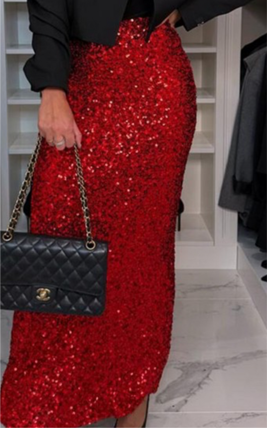 Red sequin maxi skirt