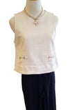 Entro ecru denim like sleeveless top with gold buckle detail