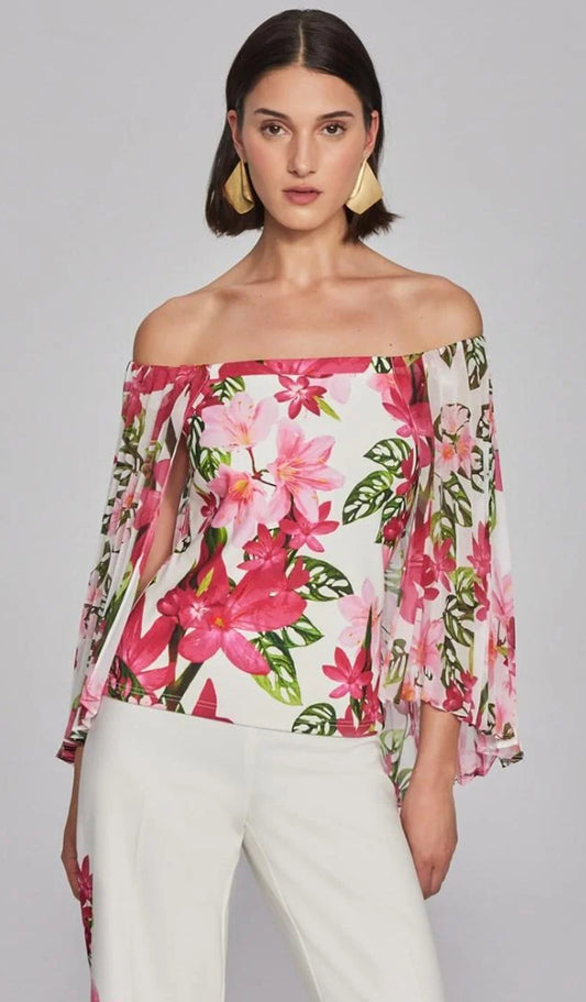 Joseph Ribkoff White off-shoulder with floral print top