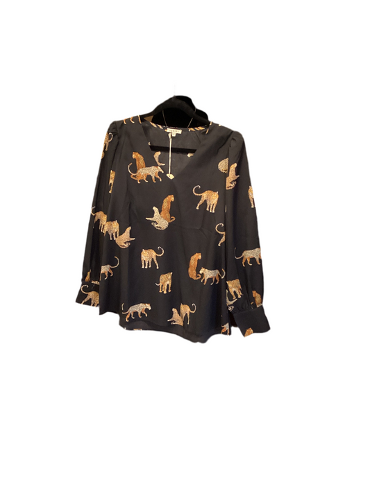 Jodifl black with leopards long sleeve tunic