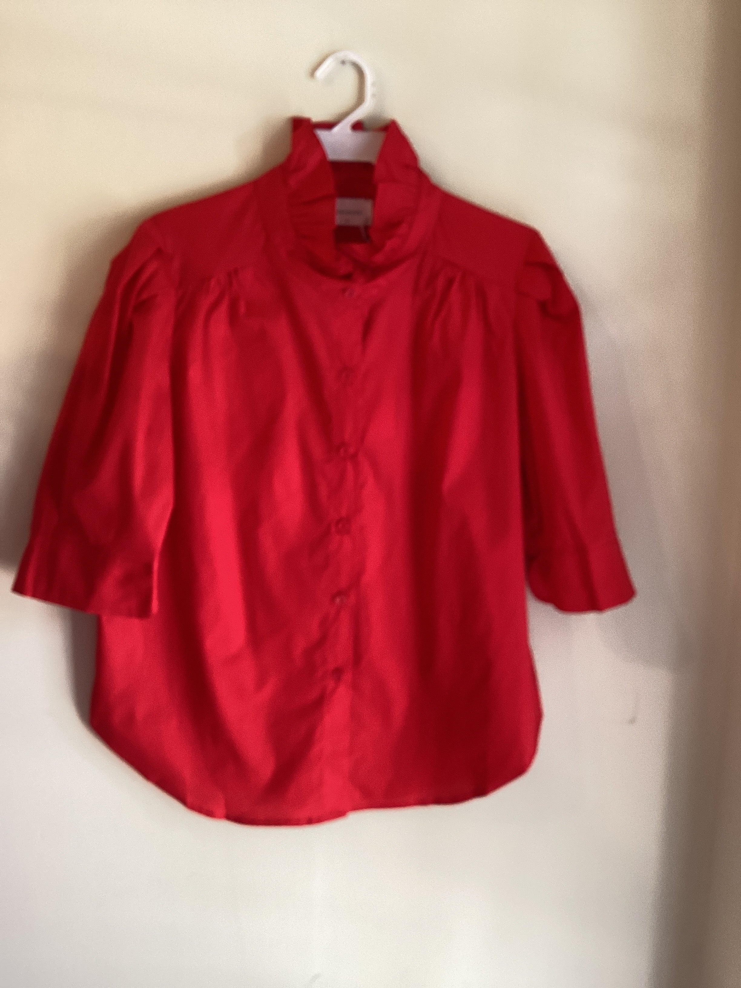 Adrienne red ruffle neck shirt