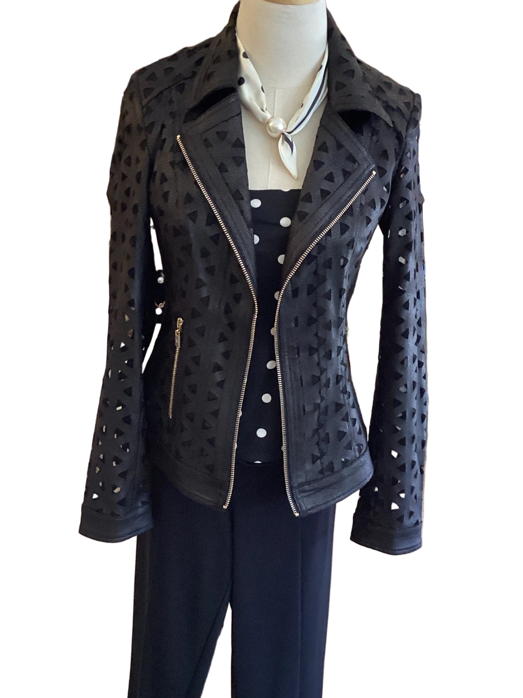Joseph Ribkoff black faux suede mesh jacket