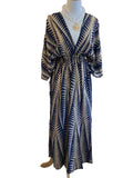 Paani Lov navy gold print kimono sleeve, front and back v neck maxi