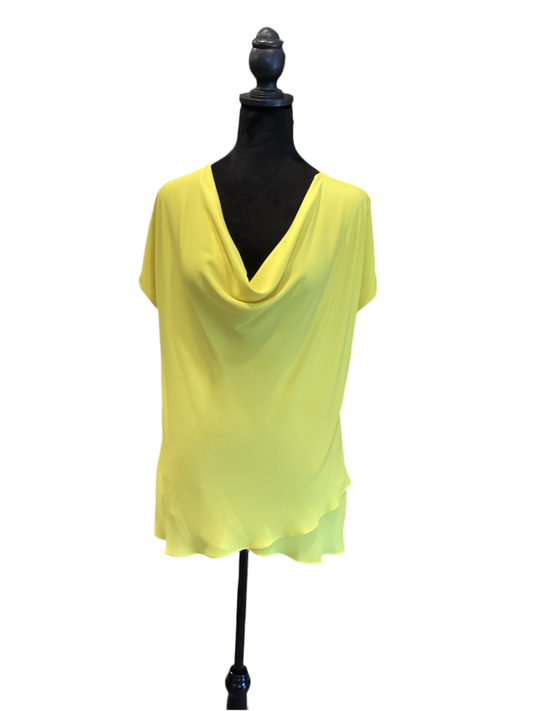 Joseph Ribkoff yellow cap sleeve cowl neck blouse