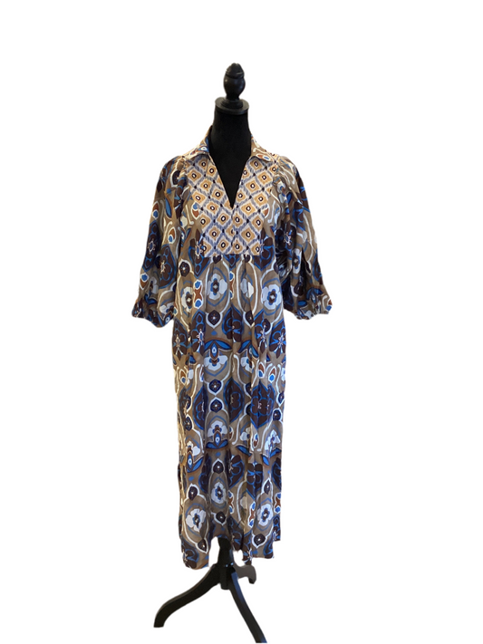 Umgee brown,beige,blue collared midi dress