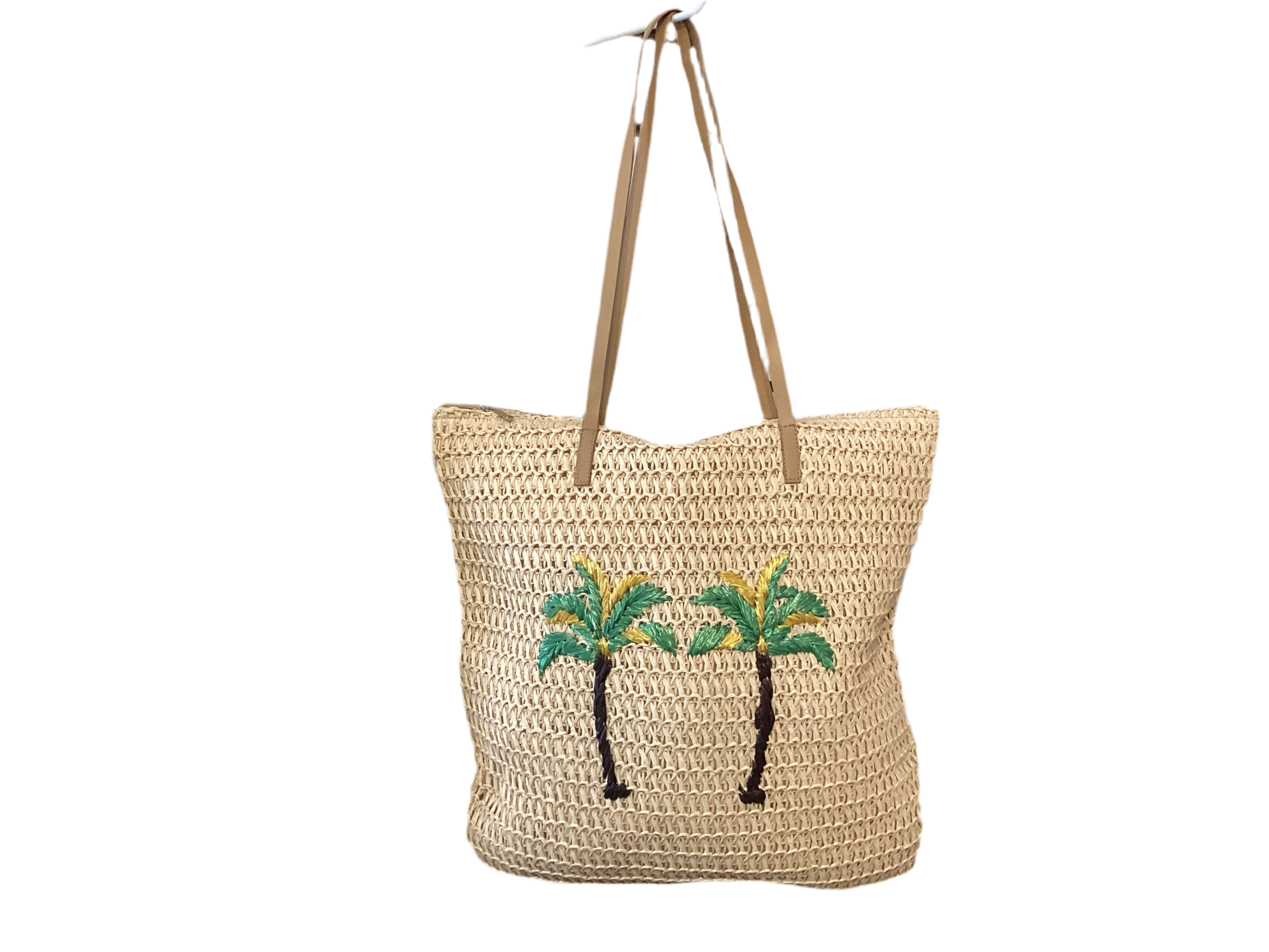 Straw tote w/ palm trees