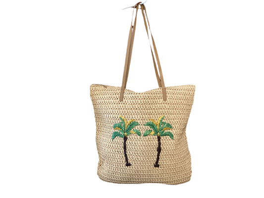 Straw tote w/ palm trees