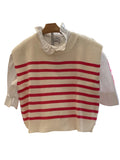 Zenana ivory sweater vest with pink stripe