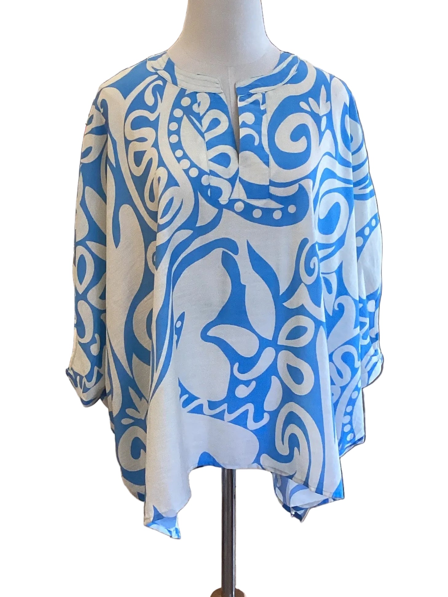 Gigio Blue Print Relaxed Fit Dolman Sleeve Top