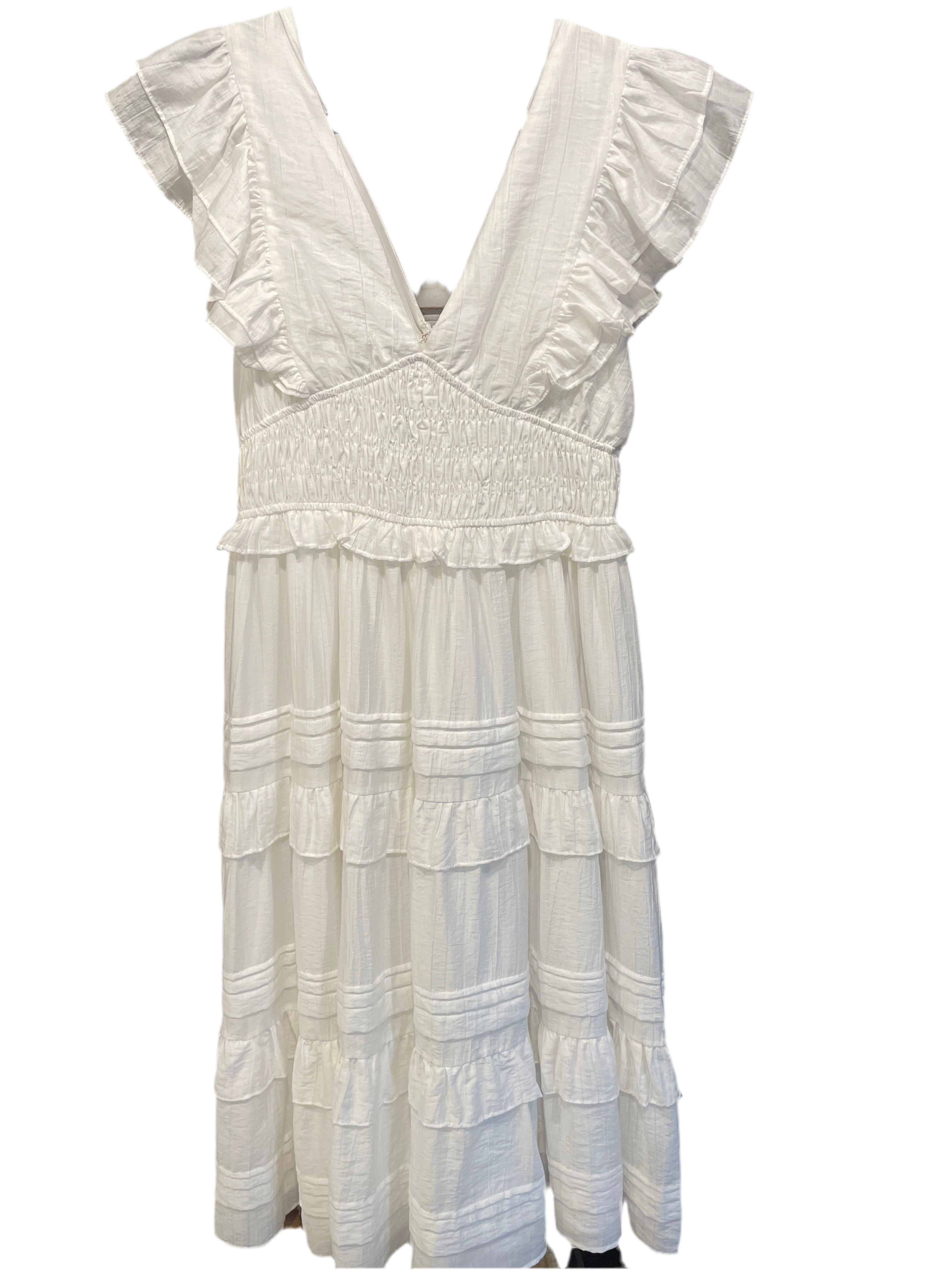 TCEC v neck white ruffle maxi