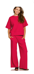Zenana Ruby ribbed round neck wide leg pant set