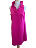 Gretchen Scott hot pink sleeveless dress with v neck ruffle collar