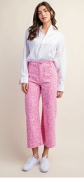 Gigio Pink Leopard Print Ankle Crop Pants