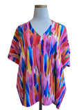Jodifl multi color feather short sleeve tunic top