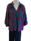 Umgee teal and burgundy velvet v neck collared lined top