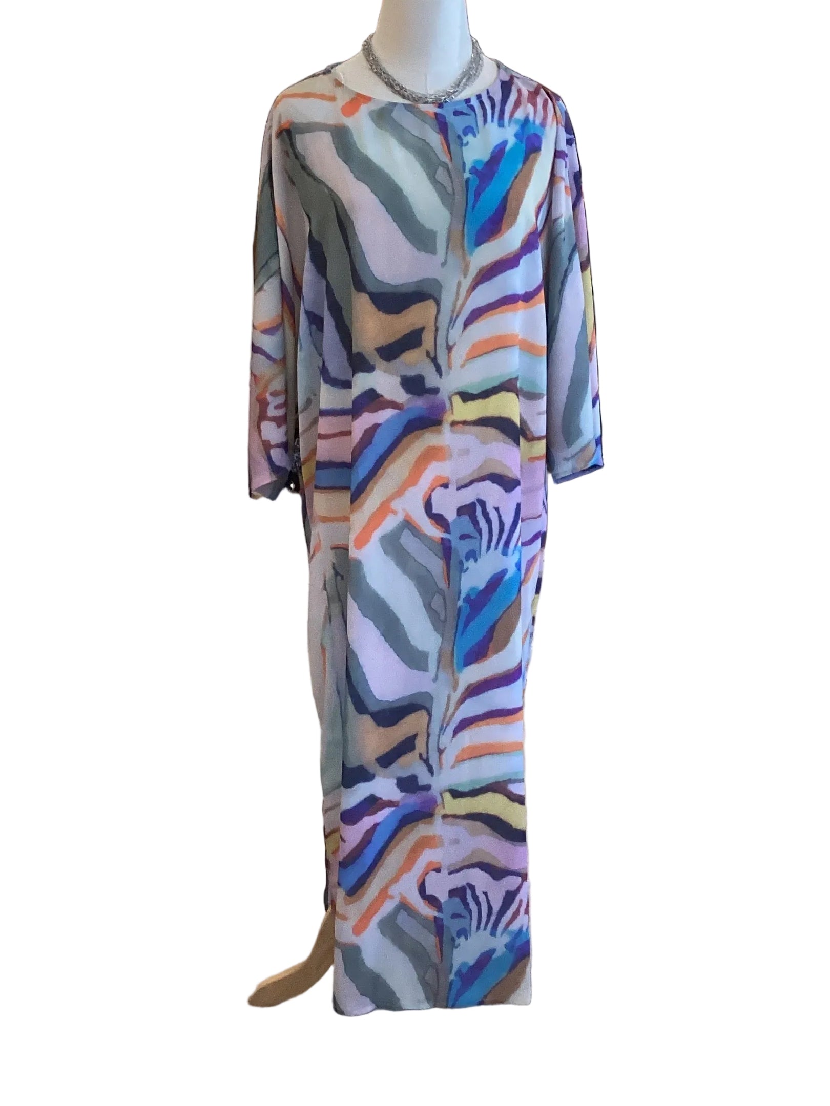 Gigio Multicolor Abstract Print Boat Neck Maxi Dress with Side Slit