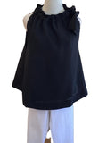 Glam Black Sleeveless Ruffle Neck Top with Side Bow
