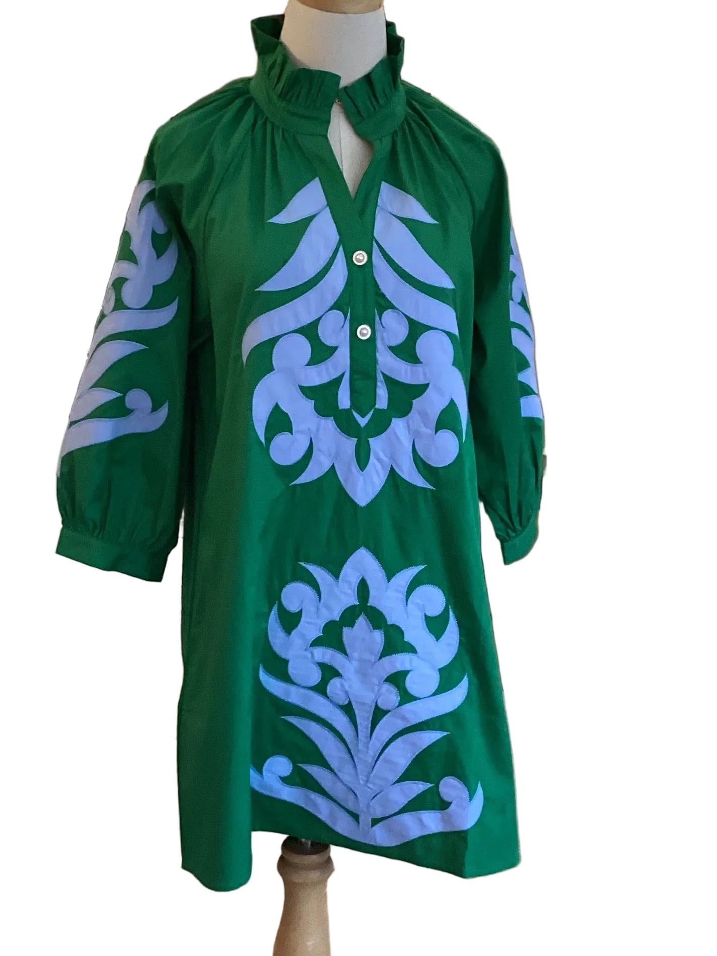 Jodifl green & periwinkle appliqué 3/4 sleeve dress