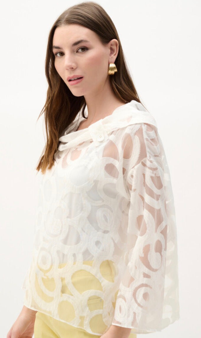 Joseph Ribkoff White Sheer Embroidered Blouse