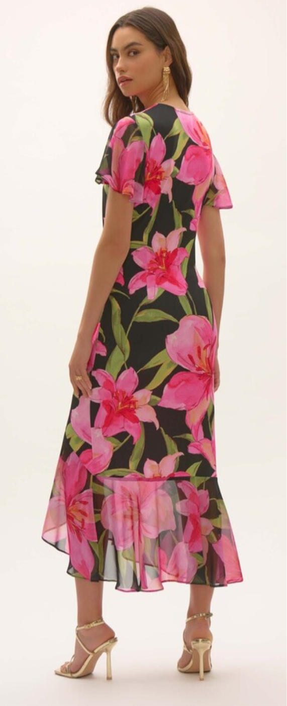 Joseph Ribkoff Floral V-neck Wrap Dress