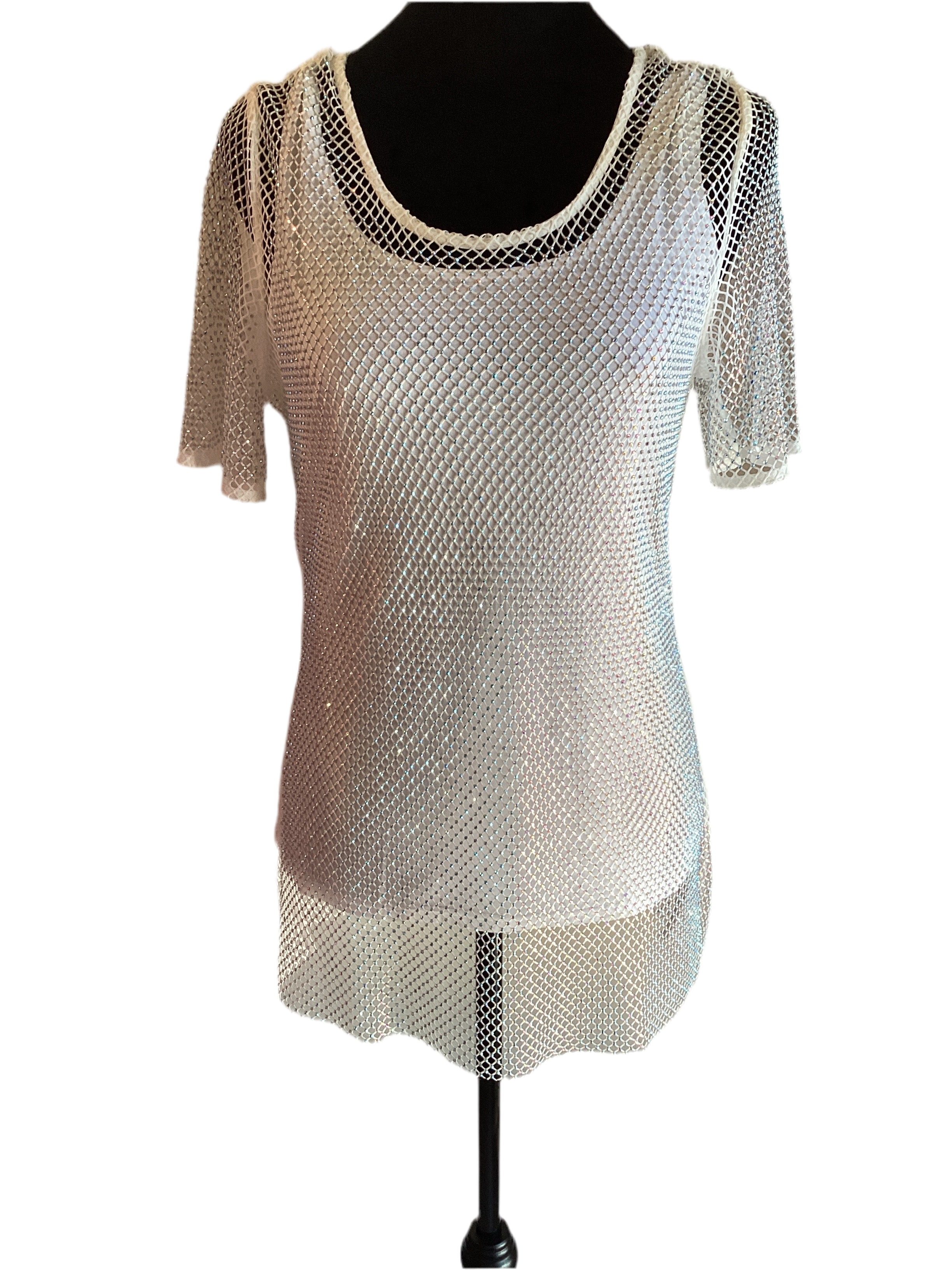 Joseph Ribkoff sparkle mesh T-shirt with white tank