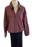Entro burgundy with ivory polka dots denim like jacket with elastic hem & cuffs, side pockets