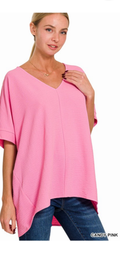 Zenana Candy Pink V-neck short sleeve top