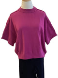 Glam magenta relaxed crew neck sweater with elbow length sleeve