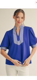 Jodifl royal blue top with striped trim