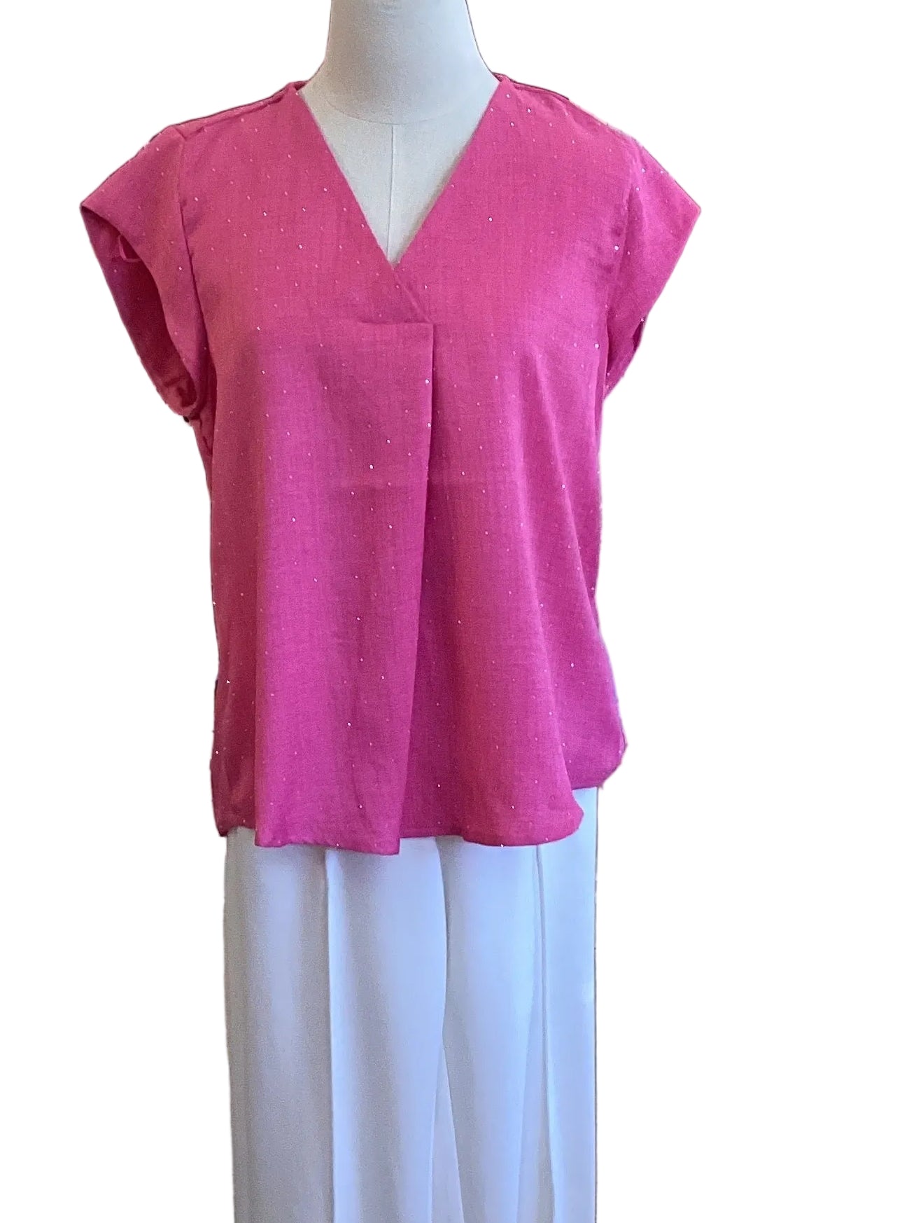 Spin hot pink short sleeve v neck top