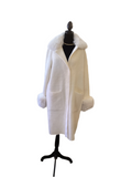 Joseph Ribkoff white fur coat with fur collar and cuffs