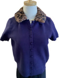 Sabine navy button up top with fur detachable collar